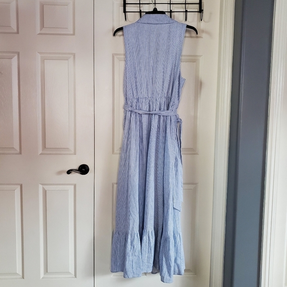 DRAPER JAMES RSVP Button Front Maxi Dress Sleeveless Linen Blend Blue Striped XL - Picture 8 of 15